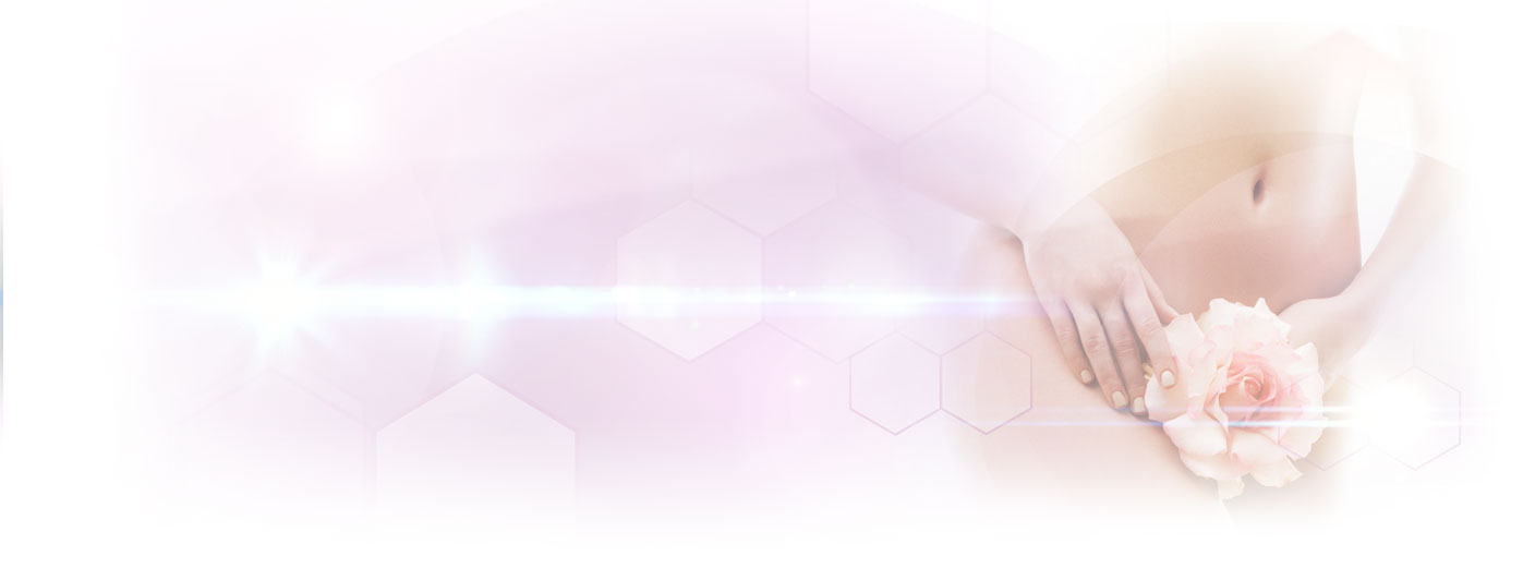background woman with a flower in front of her intimate area