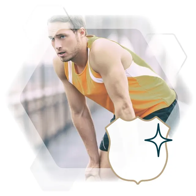 Foto sportlicher Mann mit Schutzschild-Icon dank dem Beine enthaaren für Männer